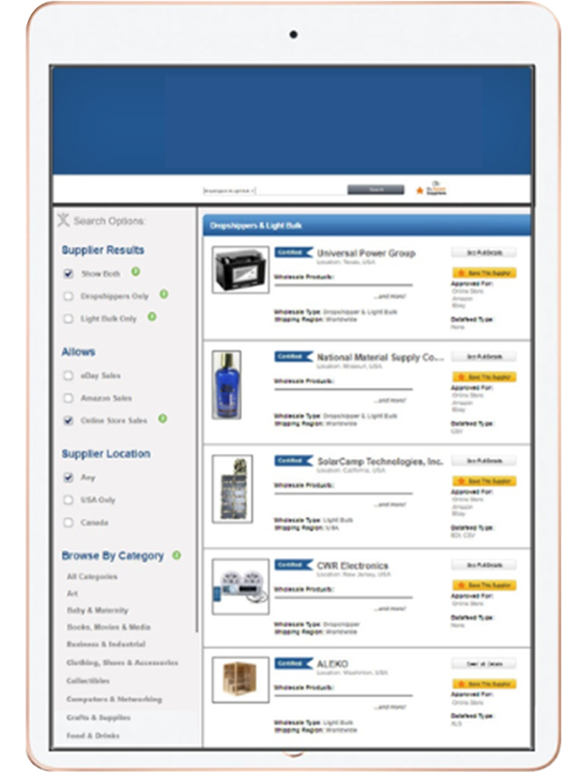 Mobile Device displaying the Infinity Phoenix Wholesaler Directory free Preview. (2)